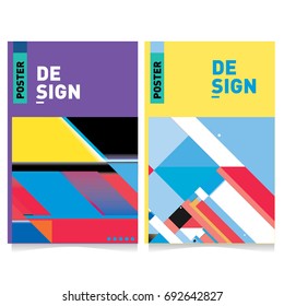 Flat color covers set. Colorful geometric shapes with typography poster design template. Trendy design and colorful summer theme. 
