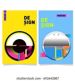 Flat color covers set. Colorful geometric shapes with typography poster design template. Trendy design and colorful summer theme. 