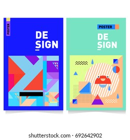 Flat color covers set. Colorful geometric shapes with typography poster design template. Trendy design and colorful summer theme. 
