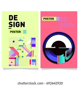 Flat color covers set. Colorful geometric shapes with typography poster design template. Trendy design and colorful summer theme. 