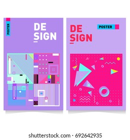 Flat color covers set. Colorful geometric shapes with typography poster design template. Trendy design and colorful summer theme. 