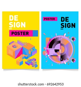 Flat color covers set. Colorful geometric shapes with typography poster design template. Trendy design and colorful summer theme. 