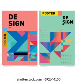 Flat color covers set. Colorful geometric shapes with typography poster design template. Trendy design and colorful summer theme. 
