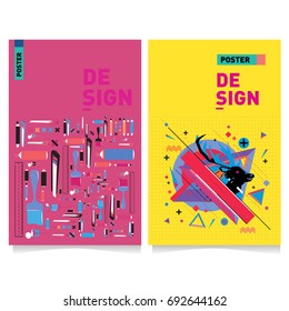 Flat color covers set. Colorful geometric shapes with typography poster design template. Trendy design and colorful summer theme. 