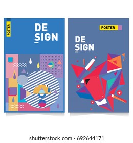 Flat color covers set. Colorful geometric shapes with typography poster design template. Trendy design and colorful summer theme. 