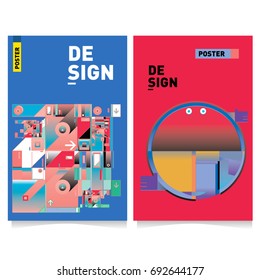 Flat color covers set. Colorful geometric shapes with typography poster design template. Trendy design and colorful summer theme. 