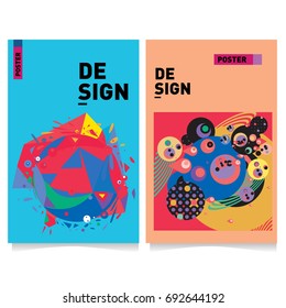 Flat color covers set. Colorful geometric shapes with typography poster design template. Trendy design and colorful summer theme. 