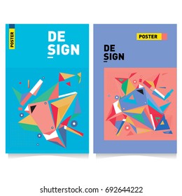 Flat color covers set. Colorful geometric shapes with typography poster design template. Trendy design and colorful summer theme. 