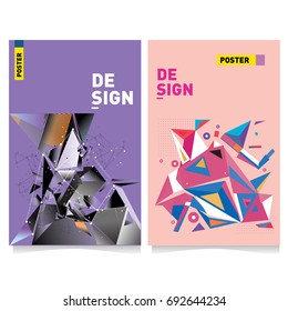 Flat color covers set. Colorful geometric shapes with typography poster design template. Trendy design and colorful summer theme. 