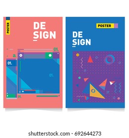 Flat color covers set. Colorful geometric shapes with typography poster design template. Trendy design and colorful summer theme. 