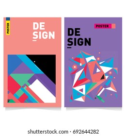Flat color covers set. Colorful geometric shapes with typography poster design template. Trendy design and colorful summer theme. 