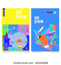 Flat color covers set. Colorful geometric shapes with typography poster design template. Trendy design and colorful summer theme. 