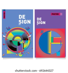 Flat color covers set. Colorful geometric shapes with typography poster design template. Trendy design and colorful summer theme. 