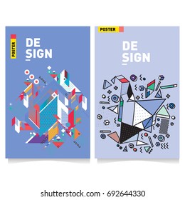 Flat color covers set. Colorful geometric shapes with typography poster design template. Trendy design and colorful summer theme. 