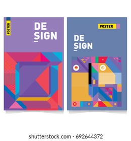 Flat color covers set. Colorful geometric shapes with typography poster design template. Trendy design and colorful summer theme. 