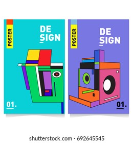 Flat color covers set. Colorful geometric shapes with typography poster design template. Trendy design and colorful summer theme. 