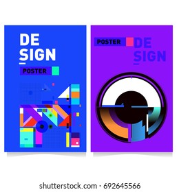 Flat color covers set. Colorful geometric shapes with typography poster design template. Trendy design and colorful summer theme. 