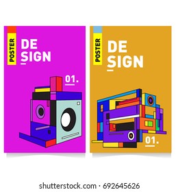 Flat color covers set. Colorful geometric shapes with typography poster design template. Trendy design and colorful summer theme. 