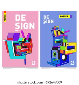 Flat color covers set. Colorful geometric shapes with typography poster design template. Trendy design and colorful summer theme. 