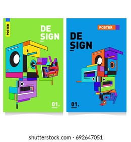 Flat color covers set. Colorful geometric shapes with typography poster design template. Trendy design and colorful summer theme. 