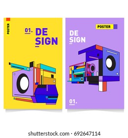 Flat color covers set. Colorful geometric shapes with typography poster design template. Trendy design and colorful summer theme. 