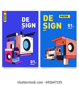 Flat color covers set. Colorful geometric shapes with typography poster design template. Trendy design and colorful summer theme. 