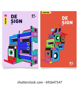 Flat color covers set. Colorful geometric shapes with typography poster design template. Trendy design and colorful summer theme. 
