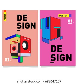 Flat color covers set. Colorful geometric shapes with typography poster design template. Trendy design and colorful summer theme. 