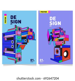 Flat color covers set. Colorful geometric shapes with typography poster design template. Trendy design and colorful summer theme. 
