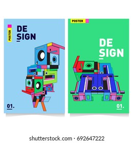Flat color covers set. Colorful geometric shapes with typography poster design template. Trendy design and colorful summer theme. 
