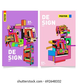 Flat color covers set. Colorful geometric shapes with typography poster design template. Trendy design and colorful summer theme. 