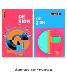 Flat color covers set. Colorful geometric shapes with typography poster design template. Trendy design and colorful summer theme. 