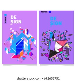 Flat color covers set. Colorful geometric shapes with typography poster design template. Trendy design and colorful summer theme. 