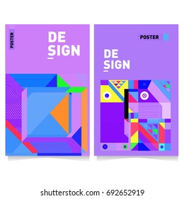 Flat color covers set. Colorful geometric shapes with typography poster design template. Trendy design and colorful summer theme. 