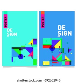 Flat color covers set. Colorful geometric shapes with typography poster design template. Trendy design and colorful summer theme. 