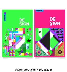Flat color covers set. Colorful geometric shapes with typography poster design template. Trendy design and colorful summer theme. 