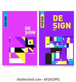 Flat color covers set. Colorful geometric shapes with typography poster design template. Trendy design and colorful summer theme. 