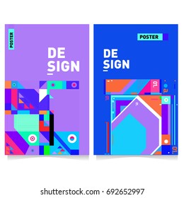 Flat color covers set. Colorful geometric shapes with typography poster design template. Trendy design and colorful summer theme. 