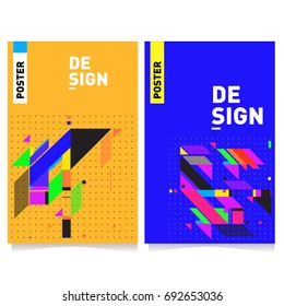 Flat color covers set. Colorful geometric shapes with typography poster design template. Trendy design and colorful summer theme. 