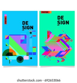 Flat color covers set. Colorful geometric shapes with typography poster design template. Trendy design and colorful summer theme. 