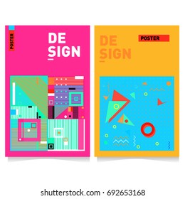 Flat color covers set. Colorful geometric shapes with typography poster design template. Trendy design and colorful summer theme. 