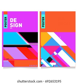 Flat color covers set. Colorful geometric shapes with typography poster design template. Trendy design and colorful summer theme. 