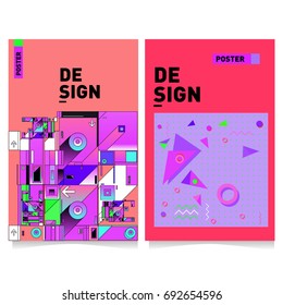 Flat color covers set. Colorful geometric shapes with typography poster design template. Trendy design and colorful summer theme. 
