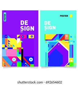 Flat color covers set. Colorful geometric shapes with typography poster design template. Trendy design and colorful summer theme. 