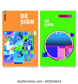 Flat color covers set. Colorful geometric shapes with typography poster design template. Trendy design and colorful summer theme. 