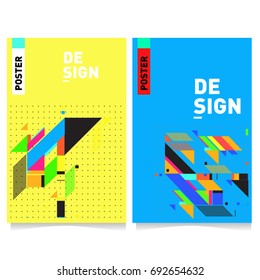 Flat color covers set. Colorful geometric shapes with typography poster design template. Trendy design and colorful summer theme. 