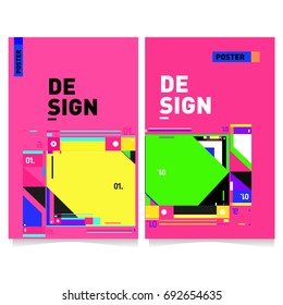 Flat color covers set. Colorful geometric shapes with typography poster design template. Trendy design and colorful summer theme. 