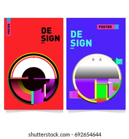Flat color covers set. Colorful geometric shapes with typography poster design template. Trendy design and colorful summer theme. 
