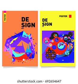 Flat color covers set. Colorful geometric shapes with typography poster design template. Trendy design and colorful summer theme. 