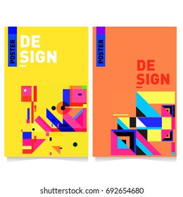 Flat color covers set. Colorful geometric shapes with typography poster design template. Trendy design and colorful summer theme. 